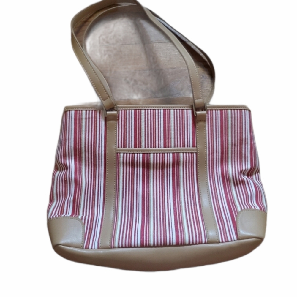 Etienne Aigner Tote Bag Purse Stripes Leather Handbag Canvas Spring Summer